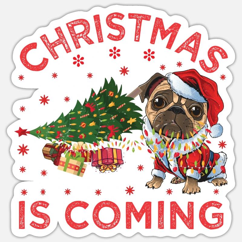 Noël arrive version chien Sticker taille S (10 x 10 cm)