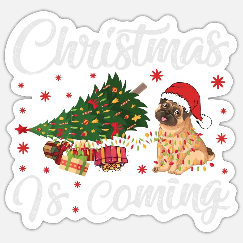 Noël arrive version chien Sticker taille S (10 x 10 cm)