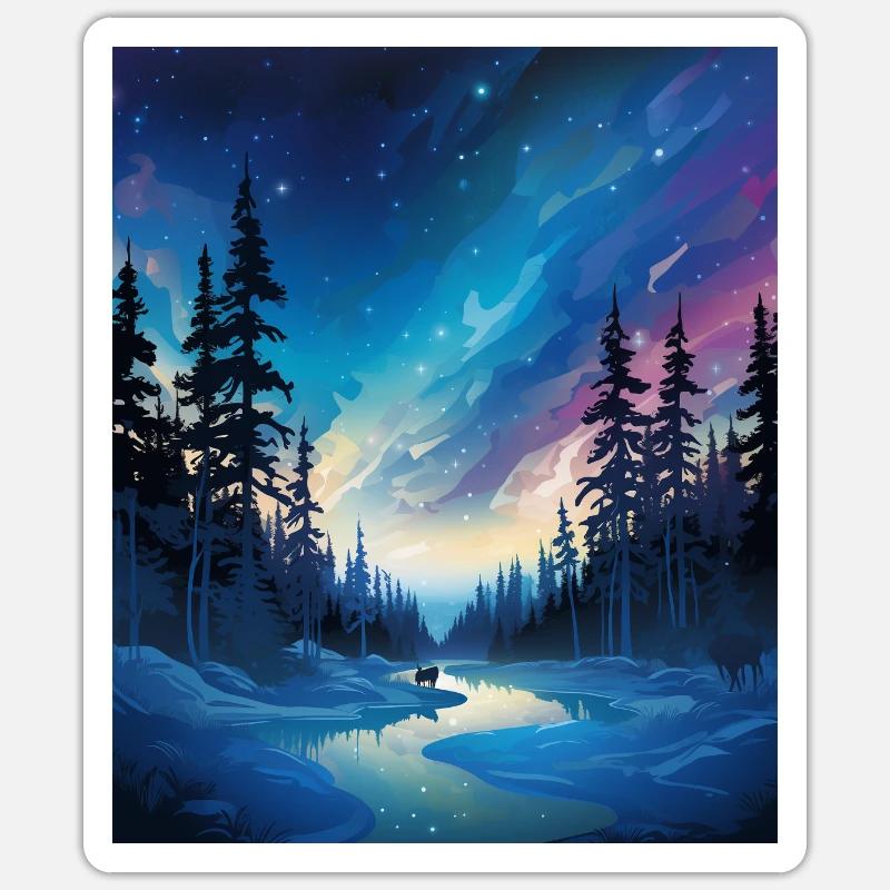 Wikinger: eiskalte Polarnacht mit Nordlichtern Sticker Größe S (10 x 10 cm)