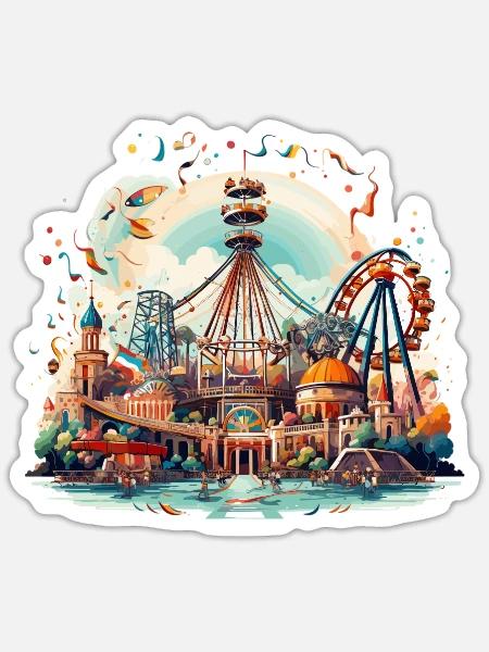 Freizeitpark Jahrmarkt Rummelplatz Volksfest - Sticker Größe S (10 x 10 cm) - Mattweiß