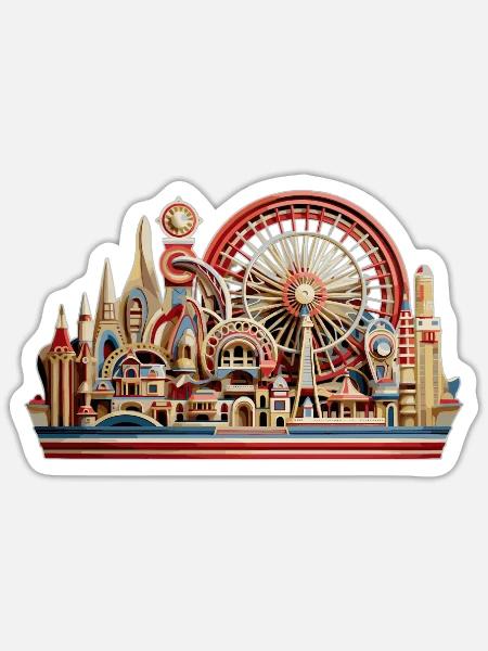 Freizeitpark Jahrmarkt Rummelplatz Volksfest - Sticker Größe S (10 x 10 cm) - Mattweiß