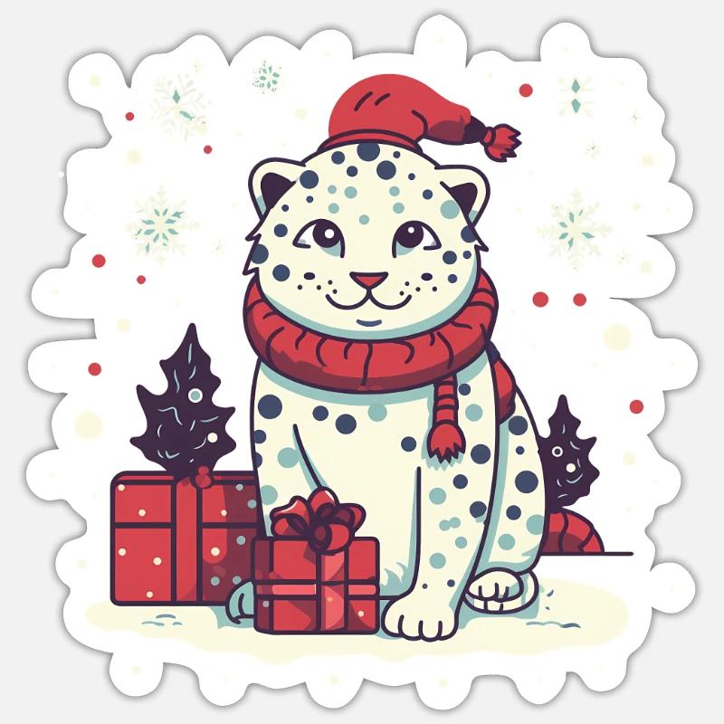 Schneeleopard Weihnachtsgeschenke, Liebesleoparden - Sticker Größe S (10 x 10 cm) - Mattweiß