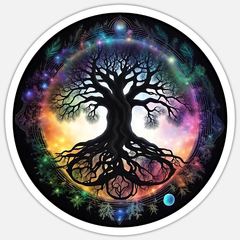 Root tree in rainbow circle Sticker size S (10 x 10 cm)