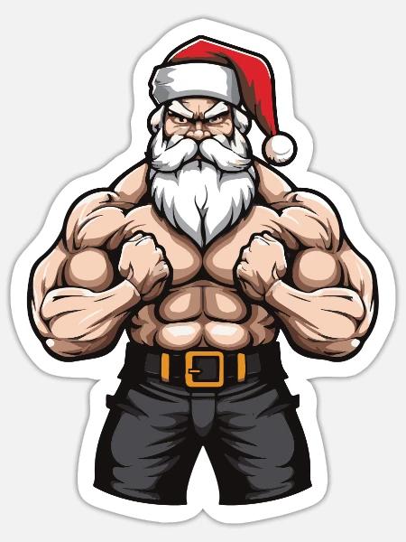 Weihnachtsmann Gym Santa Muskeln - Sticker Größe S (10 x 10 cm) - Mattweiß