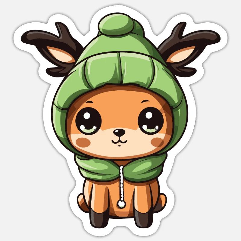 Cerf Mignon Hiver - Sticker taille S (10 x 10 cm) - blanc mat