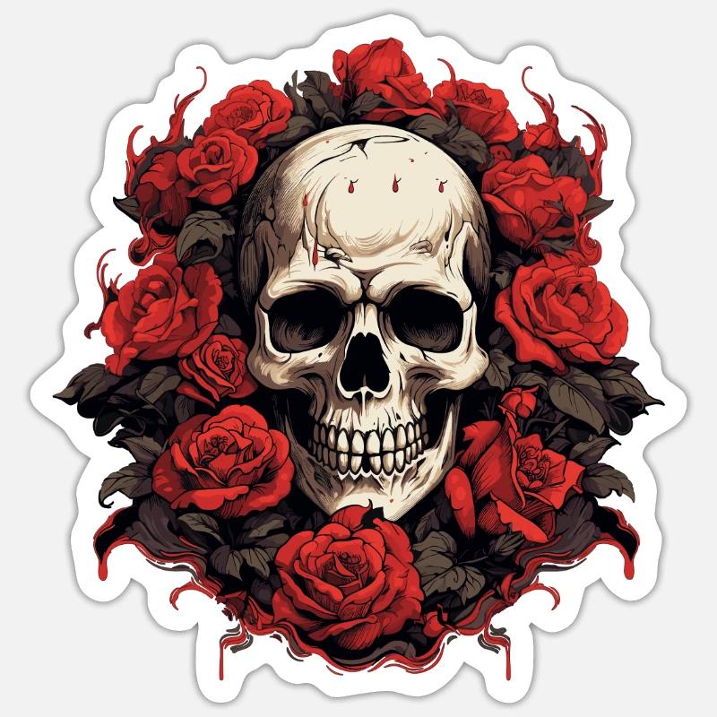 Skull & Roses - Sticker size S (10 x 10 cm) - white matte