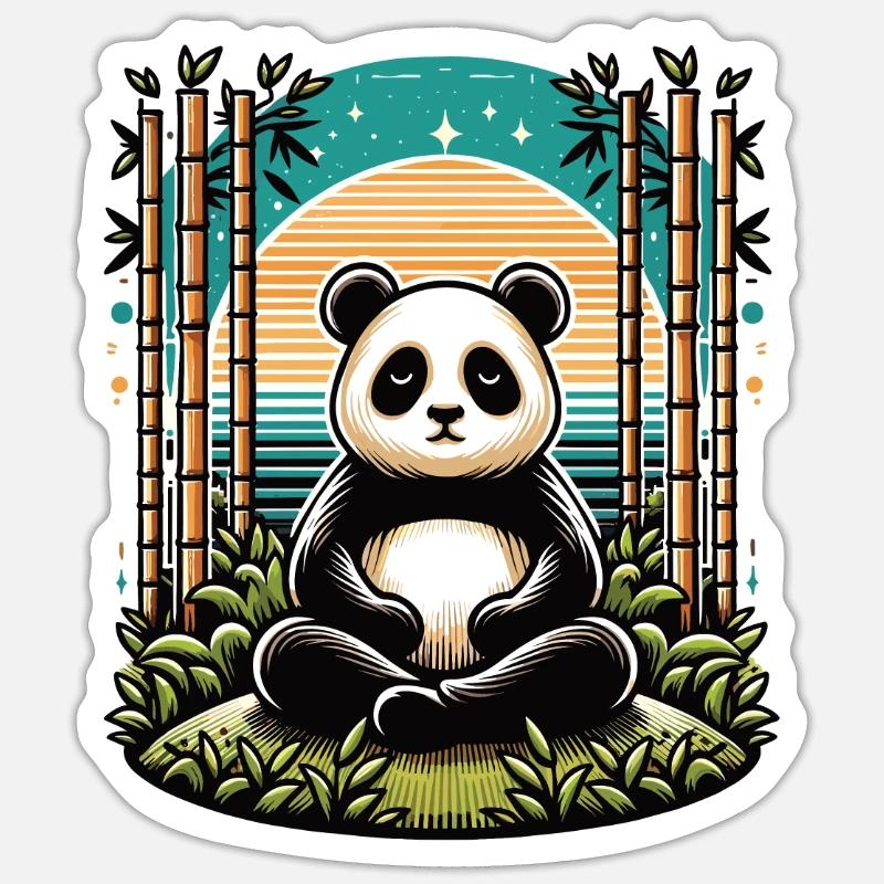 Monaco del Buddha panda che prega nel tempio di bambù - Sticker formato S (10 x 10 cm) - bianco opaco