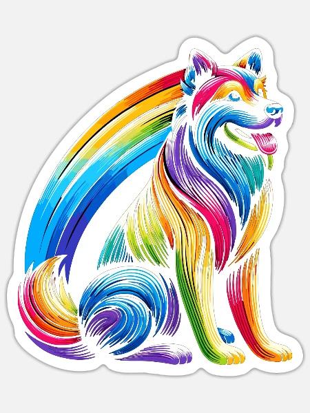 Regenbogenhund für Hundebesitzer - Sticker Größe S (10 x 10 cm) - Mattweiß