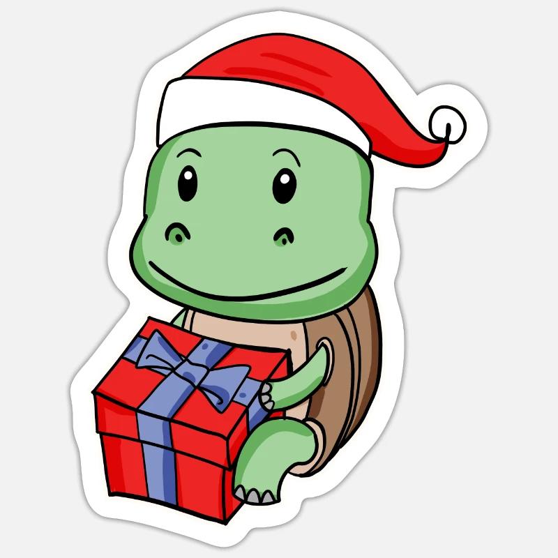 Turtle with Christmas hat - Sticker size S (10 x 10 cm) - white matte