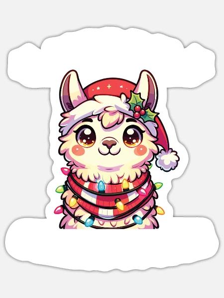 Weihnachtsmütze Weihnachten Lichterkette Lama - Sticker Größe S (10 x 10 cm) - Mattweiß