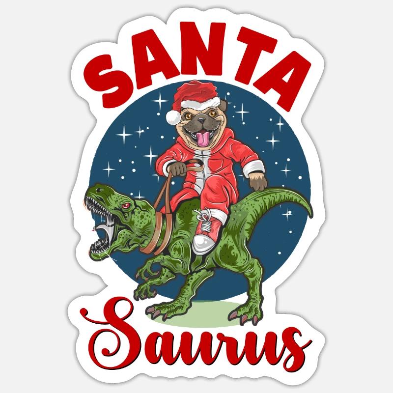 Père Noël Saurus - Sticker taille S (10 x 10 cm) - blanc mat