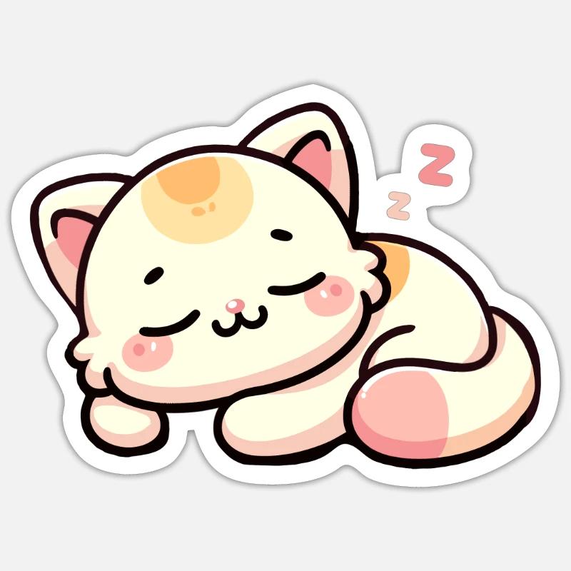 Chat endormi - Sticker taille S (10 x 10 cm) - blanc mat