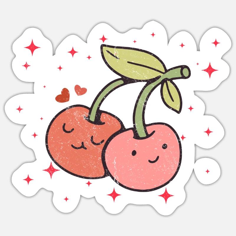 Cute Cherry Couple Hugging Cherry Lovers - Sticker Größe S (10 x 10 cm) - Mattweiß