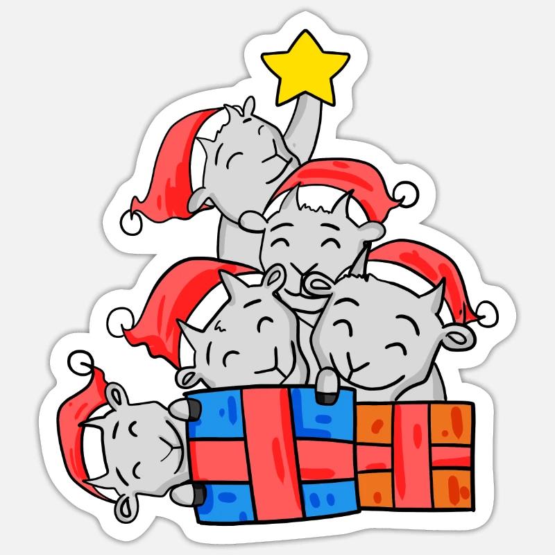 Chèvre Arbre De Noël Noël - Sticker taille S (10 x 10 cm) - blanc mat