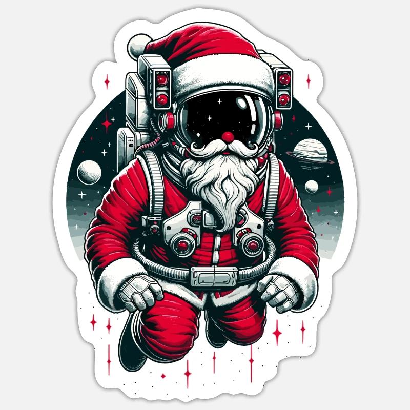 Père Noël dans l’espace - Sticker taille S (10 x 10 cm) - blanc mat
