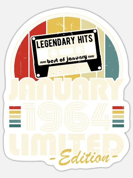 Jahrgang 1964 Januar Retro Geburtstagsgeschenk - Sticker Größe S (10 x 10 cm) - Mattweiß