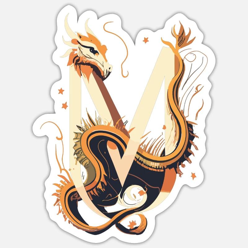 Lettre M avec dragon Sticker taille S (10 x 10 cm)