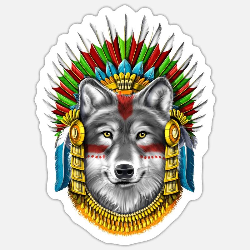 Wolf Aztec Warrior - Sticker size S (10 x 10 cm) - white matte