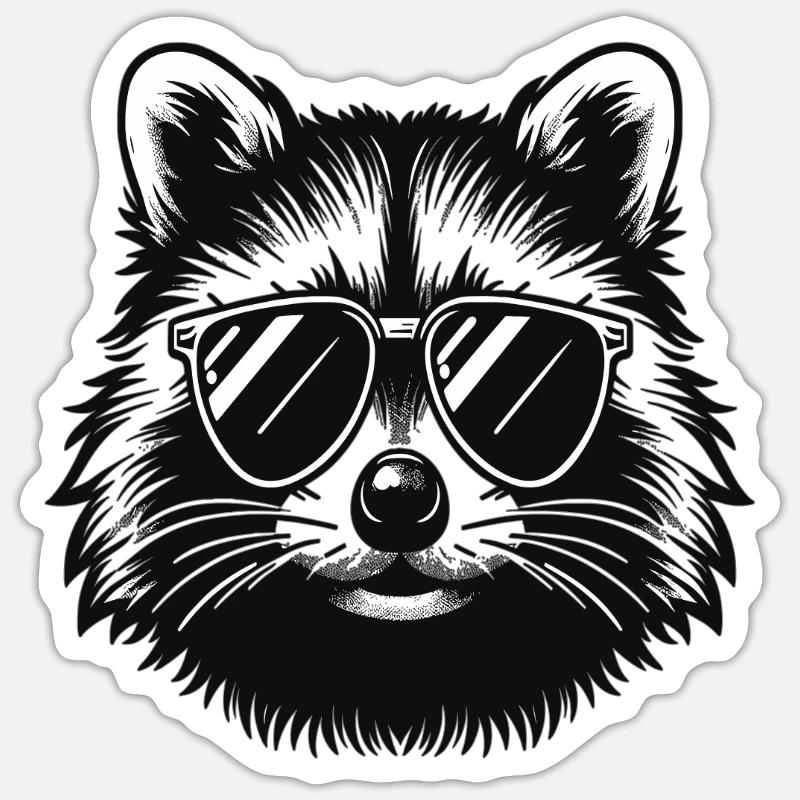 Waschbär mit Sonnenbrille - Sticker Größe S (10 x 10 cm) - Mattweiß
