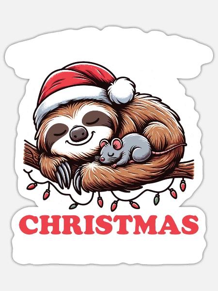 Faultier Maus Weihnachts Schlafanzug Faultiere - Sticker Größe S (10 x 10 cm) - Mattweiß