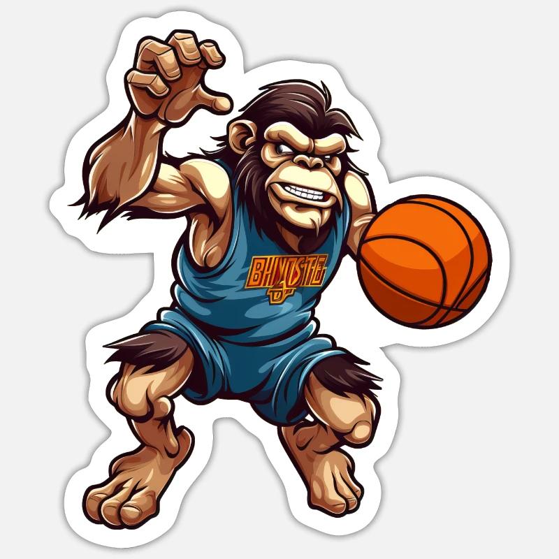 Basket-ball Chimpanzé - Sticker taille S (10 x 10 cm) - blanc mat