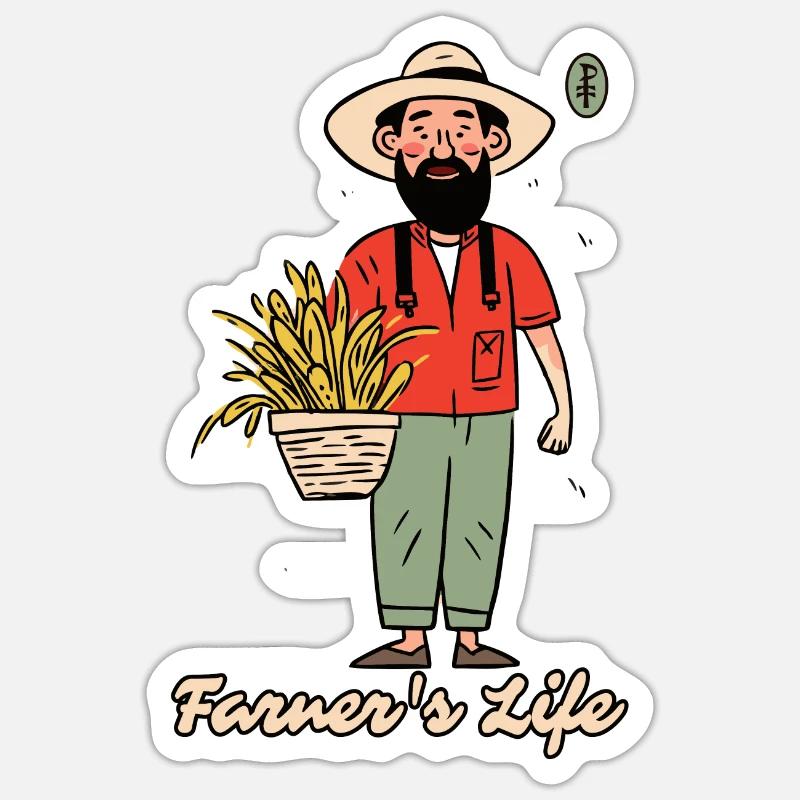 Leben eines Landwirts, der Bauer - Sticker Größe S (10 x 10 cm) - Mattweiß