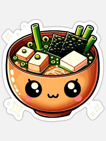 Miso-Suppe Kawaii Japanisches Essen - Sticker Größe S (10 x 10 cm) - Mattweiß