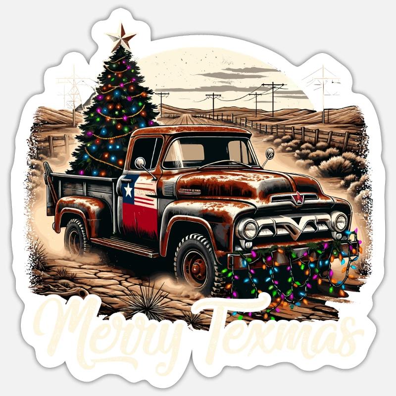 Merry Texmas – Camionnette - Sticker taille S (10 x 10 cm) - blanc mat