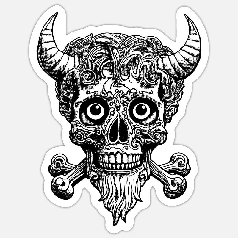 Skull-Riff: Rockabilly Vibes in Comic-Harmonie. - Sticker Größe S (10 x 10 cm) - Mattweiß