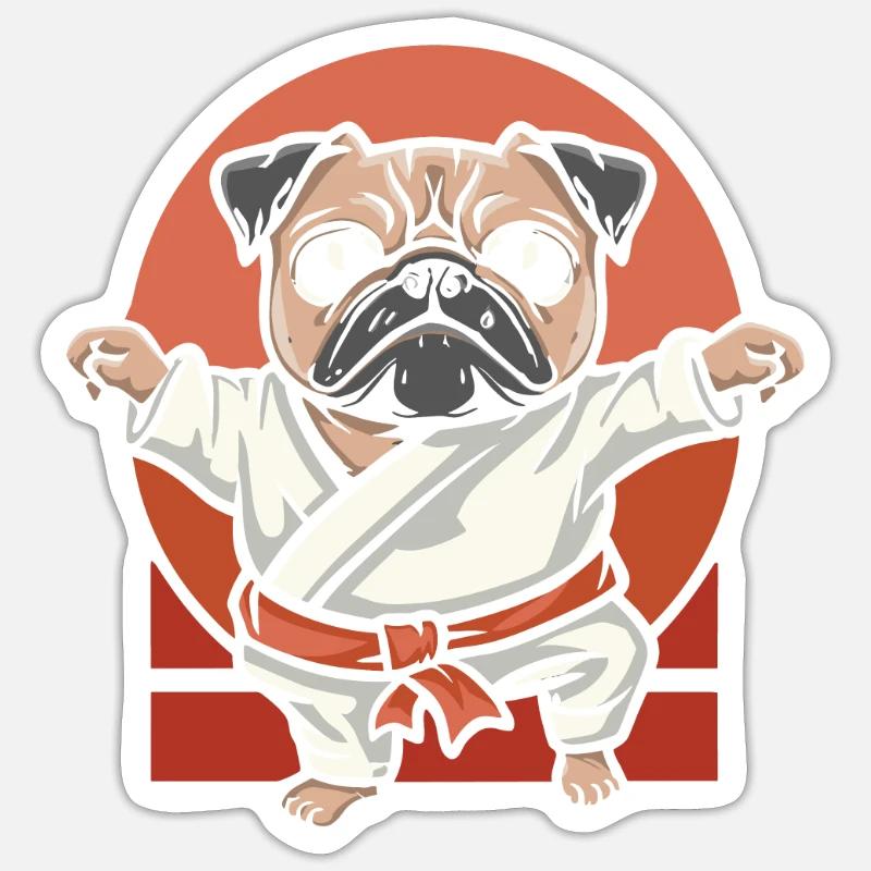 Karate Mops - Sticker Größe S (10 x 10 cm) - Mattweiß