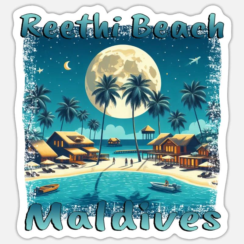 Reethi Beach Maldives Night - Sticker size S (10 x 10 cm) - white matte