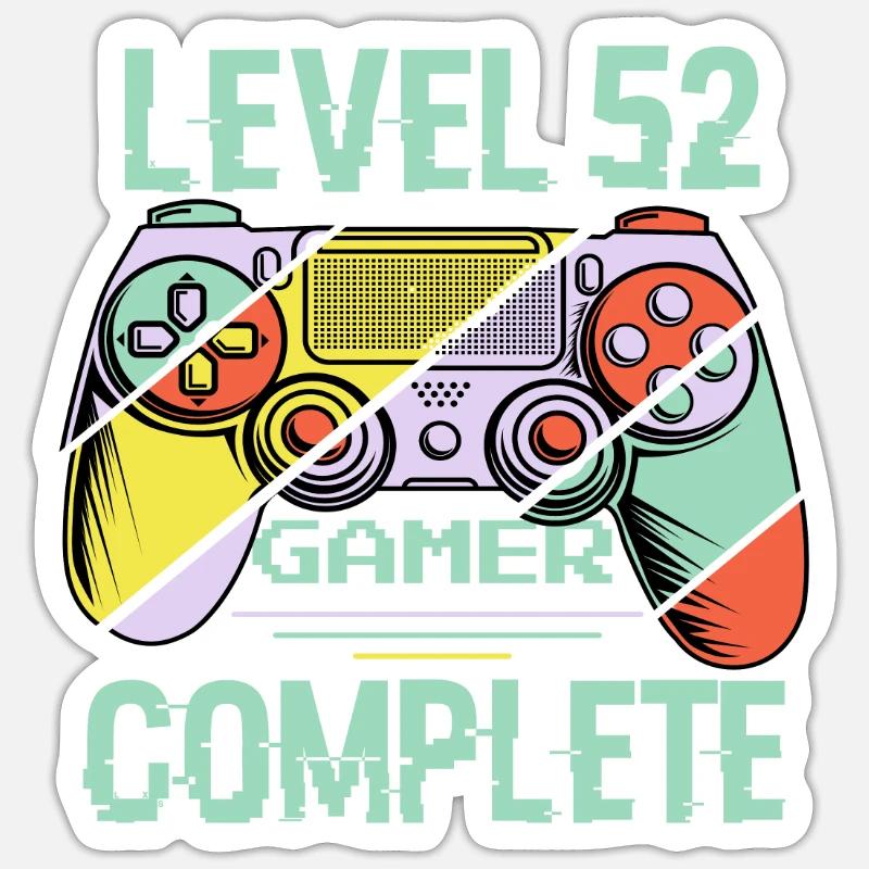 Niveau 52 complète 52 Ans Gamer Level 52 Complete - Sticker taille S (10 x 10 cm) - blanc mat
