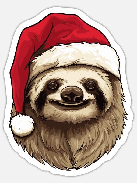 Faultier Weihnachten Tier Porträt Xmas - Sticker Größe S (10 x 10 cm) - Mattweiß