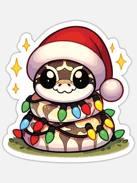 Weihnachtsmütze Weihnachten Lichterkette Python - Sticker Größe S (10 x 10 cm) - Mattweiß