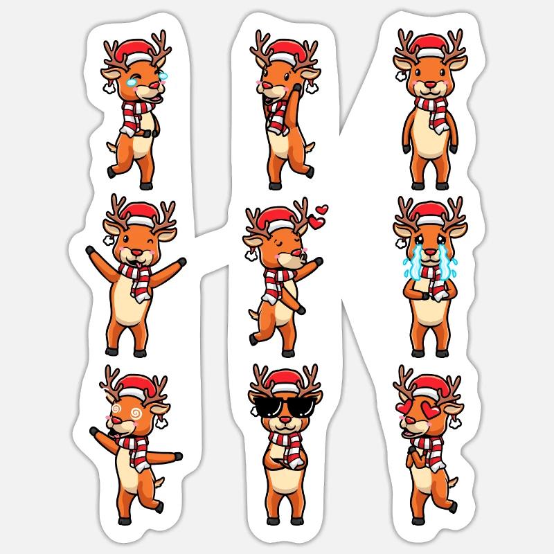 Émoticône de renne Noël Noël - Sticker taille S (10 x 10 cm) - blanc mat