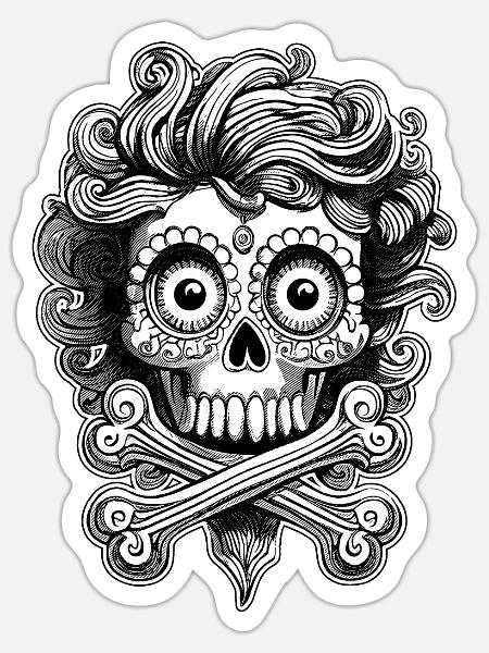Urbane Streetwear Rebellion: Föhnfrisur Totenkopf - Sticker Größe S (10 x 10 cm) - Mattweiß