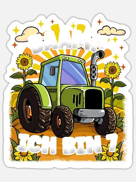 Traktor Geburtstag 7 Jahre - Sticker Größe S (10 x 10 cm) - Mattweiß