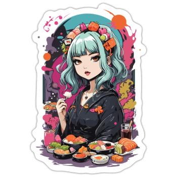 Anime Sushi e-Girl Goth Pastel Style Design - Sticker taille S (10 x 10 cm) - blanc mat - Devant
