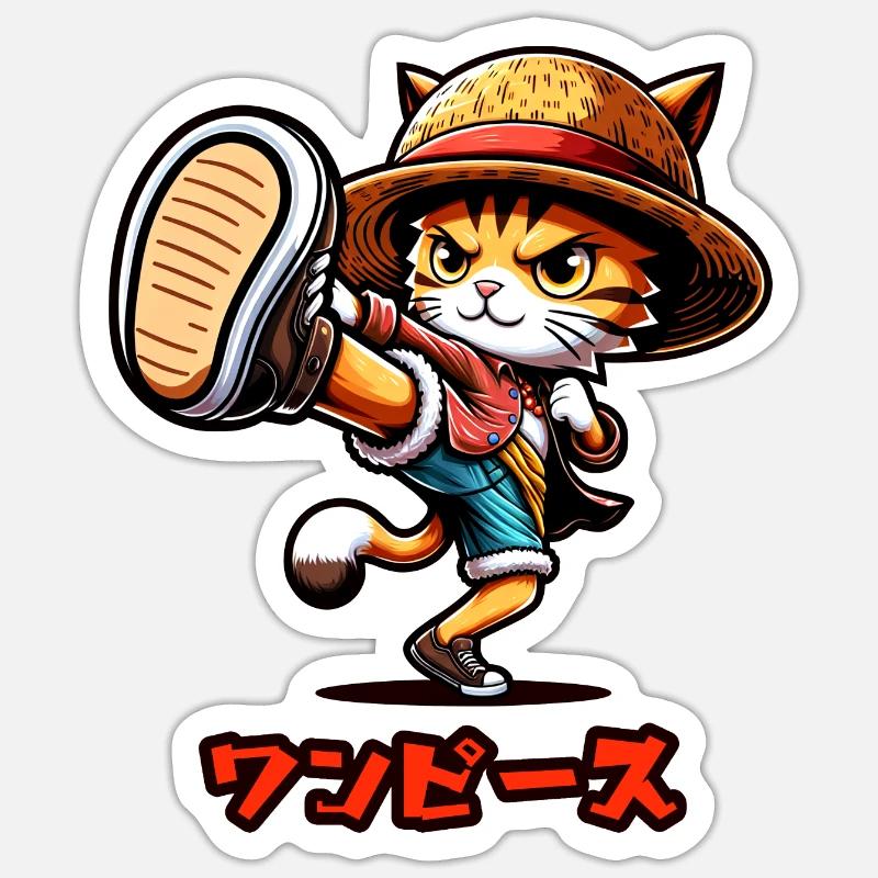 Chat Anime - Sticker taille S (10 x 10 cm) - blanc mat
