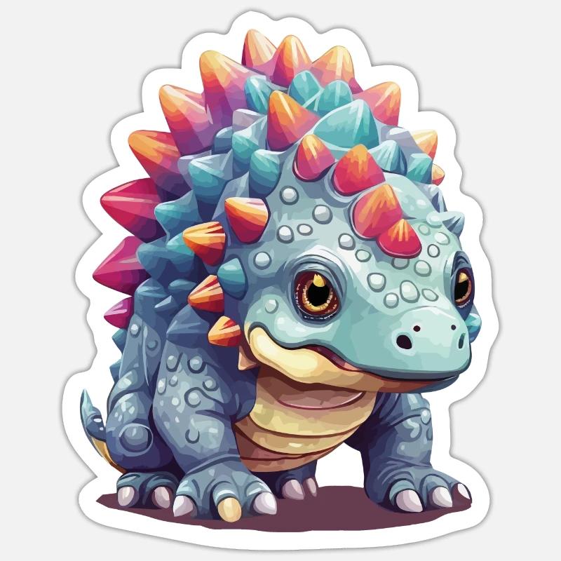 Mignon Pastel Ankylosaurus Dino Comic - Sticker taille S (10 x 10 cm) - blanc mat