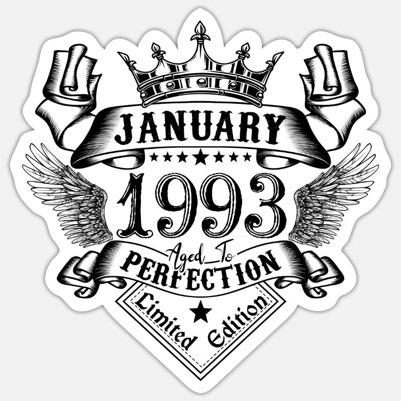 Janvier 1993 Janvier 1993 né en Janvier - Sticker taille S (10 x 10 cm) - blanc mat