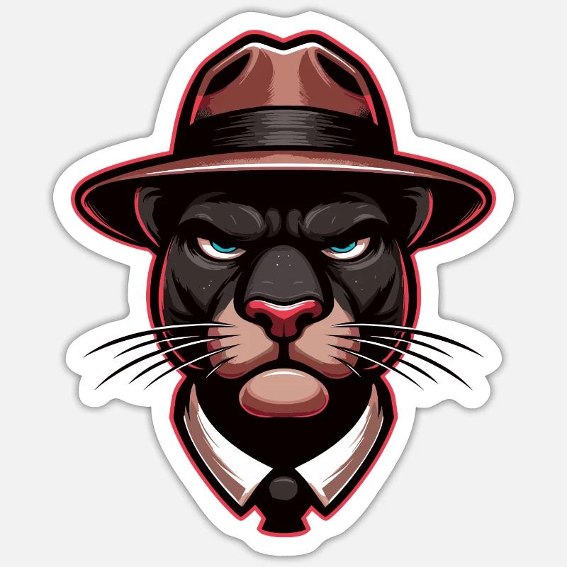 Panther mit Hut - Sticker Größe S (10 x 10 cm) - Mattweiß