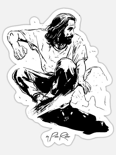 Der Messias des Boulderns - Sticker Größe S (10 x 10 cm) - Mattweiß