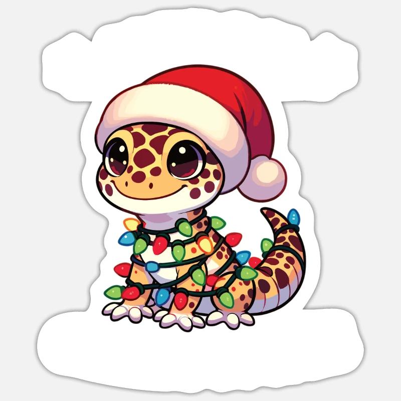 Weihnachten Lichterkette Leopardgecko Sticker