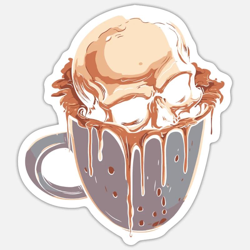 Café Café Crâne - Sticker taille S (10 x 10 cm) - blanc mat