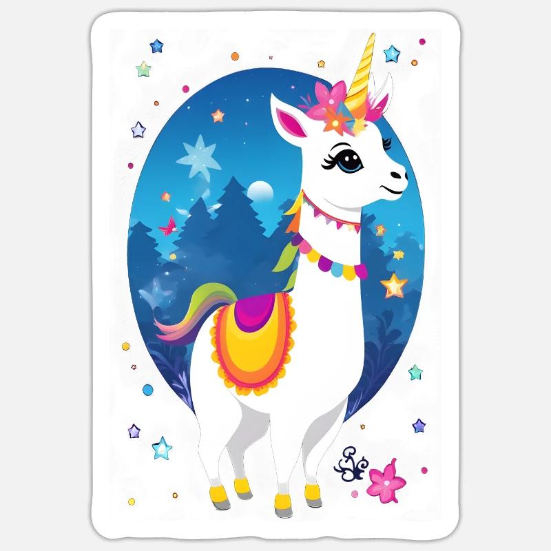 Lama Einhorn - Sticker Größe S (10 x 10 cm) - Mattweiß
