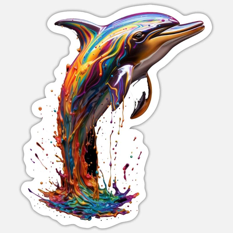 Rainbow Dolphin - Sticker Größe S (10 x 10 cm) - Mattweiß