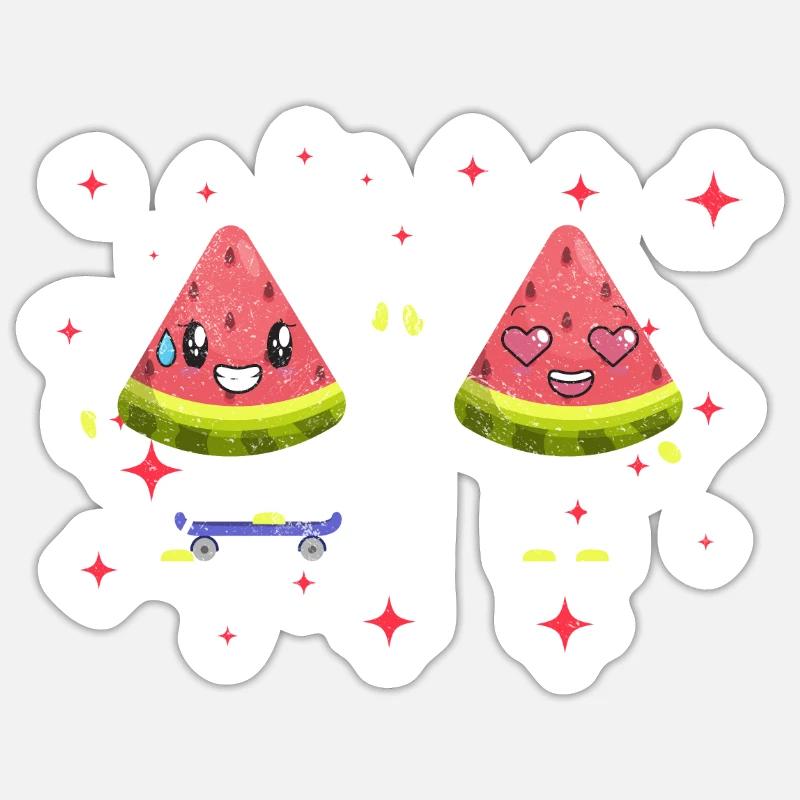 Couple mignon de pastèque étreignant les amateurs de pastèque Sticker taille S (10 x 10 cm)