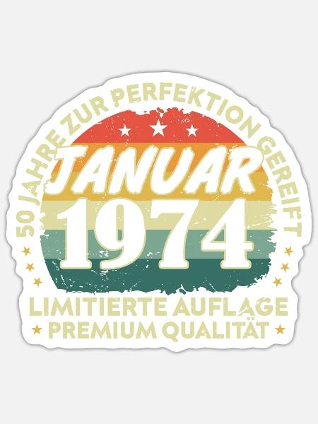 Januar 1974 Vintage Geschenk Geburtstag 50 Jahre - Sticker Größe S (10 x 10 cm) - Mattweiß