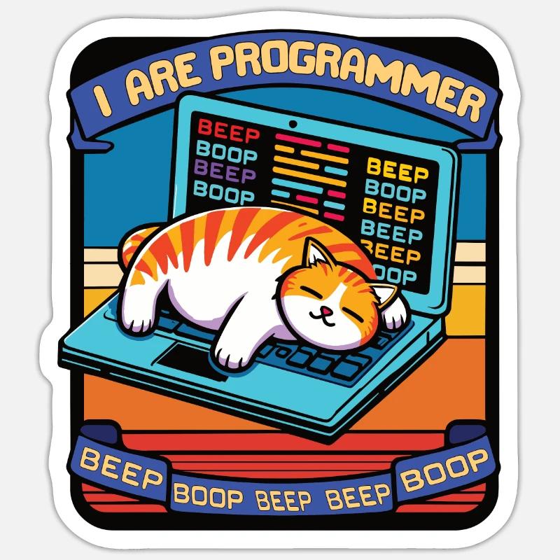 Je suis programmeur, gros chat endormi Sticker taille S (10 x 10 cm)
